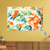 Exquise Gouden Bloemen en Blauw, Groen Bladeren Canvas Afdruk (Insitu (Woonkamer))