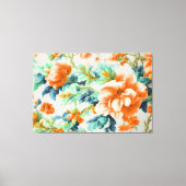 Exquise Gouden Bloemen en Blauw, Groen Bladeren Canvas Afdruk (Voorkant)