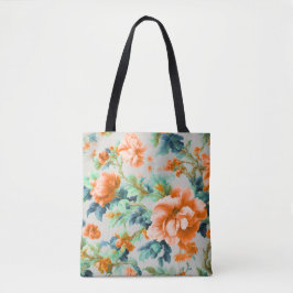 Exquise Gouden Bloemen en Blauw, Groen Bladeren Tote Bag