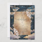 Exquise gouden kroonluchter bloemenbruiloft kaart (Voorkant)