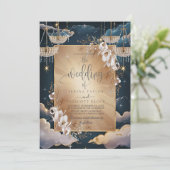 Exquise gouden kroonluchter bloemenbruiloft kaart (Staand voorkant)