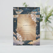 Exquise gouden kroonluchter bloemenbruiloft RSVP kaartje (Staand voorkant)