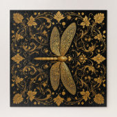 Exquise gouden libel met bloemige kunst legpuzzel (Horizontaal)