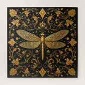 Exquise gouden libel met bloemige kunst legpuzzel (Verticaal)