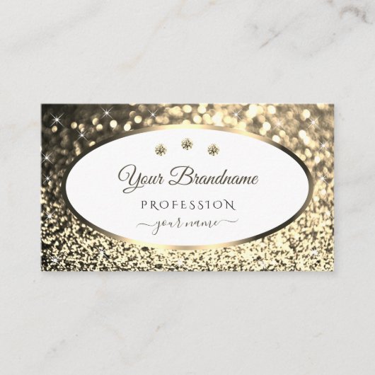 Exquise Gouden Sprankelende Glitter Wit met Juwele Visitekaartje (Voorkant)