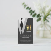 Exquise Grey Tuxedo Suit Waiter Gold Cutlery Visitekaartje (Staand voorkant)