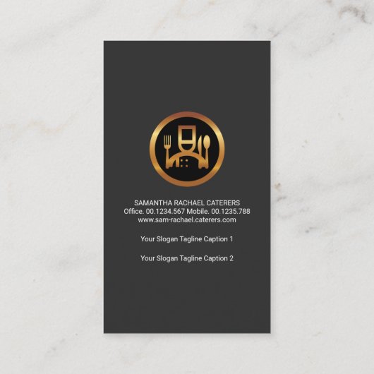 Exquise Grey Tuxedo Suit Waiter Gold Cutlery Visitekaartje (Achterkant)