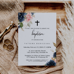 Exquise Herfst Bloemen Cross Doop Kaart