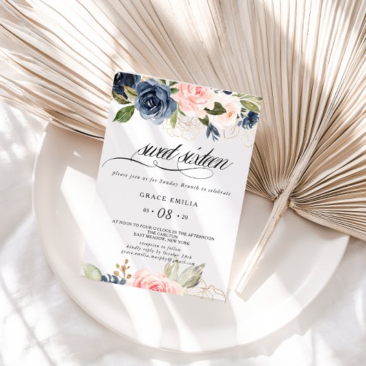 Exquise Herfst Floral Sweet Sixteen Birthday Party Kaart