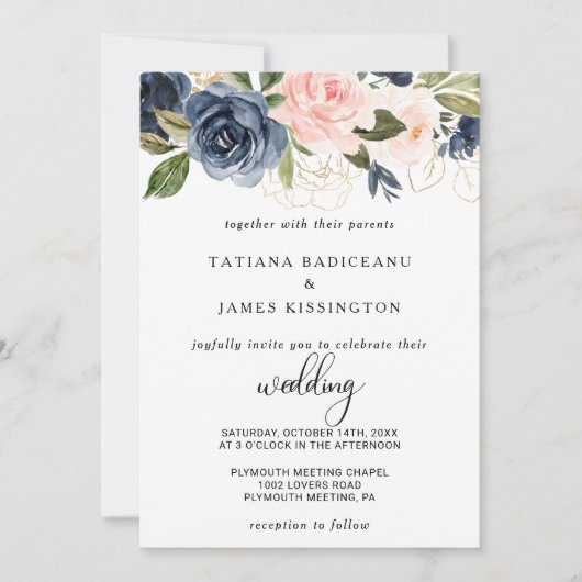 Exquise Herfst Floral Wedding Kaart (Voorkant)
