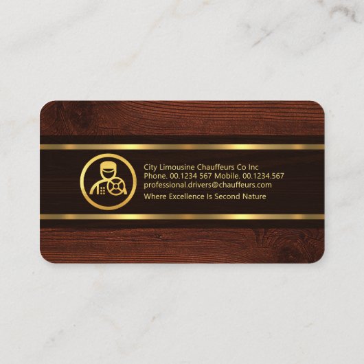 Exquise houtnerf gouden lijnen chauffeur visitekaartje (Achterkant)