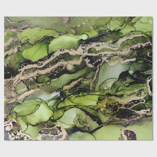 Exquise Jade Green Gold Black Alcohol Ink Cadeaupapier (Vlak)