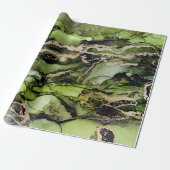 Exquise Jade Green Gold Black Alcohol Ink Cadeaupapier (Uitgerold)