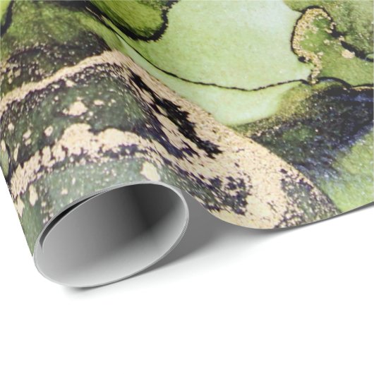 Exquise Jade Green Gold Black Alcohol Ink Cadeaupapier (Rol Hoek)