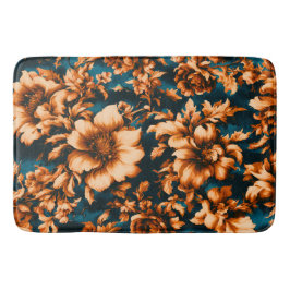 Exquise Luxe Gouden Bloemen, Bladeren op Blauw Badmat