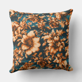 Exquise Luxe Gouden Bloemen, Bladeren op Blauw Buitenkussen