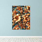 Exquise Luxe Gouden Bloemen, Bladeren op Blauw Canvas Afdruk (Insitu (Houten vloer))