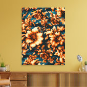 Exquise Luxe Gouden Bloemen, Bladeren op Blauw Canvas Afdruk (Insitu (Woonkamer))