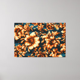 Exquise Luxe Gouden Bloemen, Bladeren op Blauw Canvas Afdruk