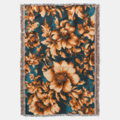 Exquise Luxe Gouden Bloemen, Bladeren op Blauw Deken (Voorkant Verticaal)