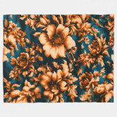 Exquise Luxe Gouden Bloemen, Bladeren op Blauw Fleece Deken (Voorkant (Horizontaal))
