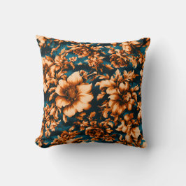 Exquise Luxe Gouden Bloemen, Bladeren op Blauw Kussen