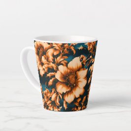 Exquise Luxe Gouden Bloemen, Bladeren op Blauw Latte Mok