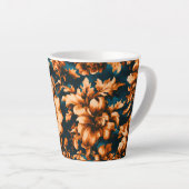 Exquise Luxe Gouden Bloemen, Bladeren op Blauw Latte Mok (Rechterhoek)