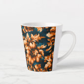 Exquise Luxe Gouden Bloemen, Bladeren op Blauw Latte Mok (Rechts)