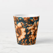Exquise Luxe Gouden Bloemen, Bladeren op Blauw Latte Mok (Voorkant)