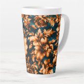 Exquise Luxe Gouden Bloemen, Bladeren op Blauw Latte Mok (Rechterhoek)