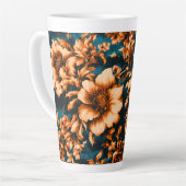 Exquise Luxe Gouden Bloemen, Bladeren op Blauw Latte Mok (Linkerhoek)