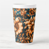 Exquise Luxe Gouden Bloemen, Bladeren op Blauw Latte Mok (Voorkant)