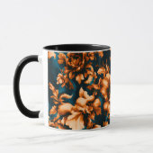 Exquise Luxe Gouden Bloemen, Bladeren op Blauw Mok (Links)