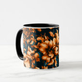 Exquise Luxe Gouden Bloemen, Bladeren op Blauw Mok (Voorkant links)