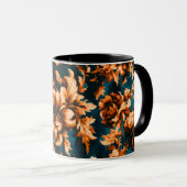 Exquise Luxe Gouden Bloemen, Bladeren op Blauw Mok (Voorkant rechts)