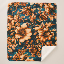 Exquise Luxe Gouden Bloemen, Bladeren op Blauw Sherpa Deken
