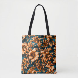 Exquise Luxe Gouden Bloemen, Bladeren op Blauw Tote Bag