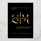 Exquise Monogram Minimalistische Gold Folie Weddin Folie Uitnodiging (Voorkant)