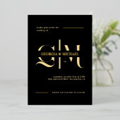 Exquise Monogram Minimalistische Gold Folie Weddin Folie Uitnodiging (Staand Voorkant)