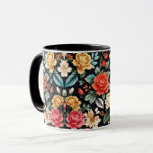 Exquise Naadloze Bloemen Patroon Elegant en Tijd Mok (Voorkant links)