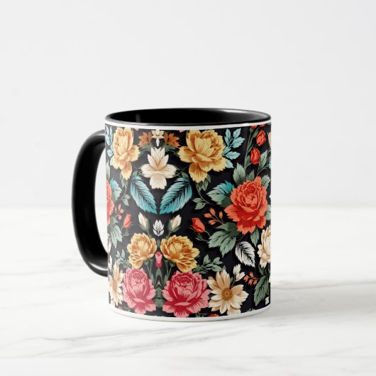 Exquise Naadloze Bloemen Patroon Elegant en Tijd Mok (Voorkant links)