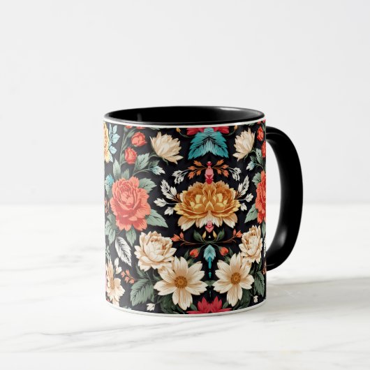 Exquise Naadloze Bloemen Patroon Elegant en Tijd Mok (Voorkant rechts)