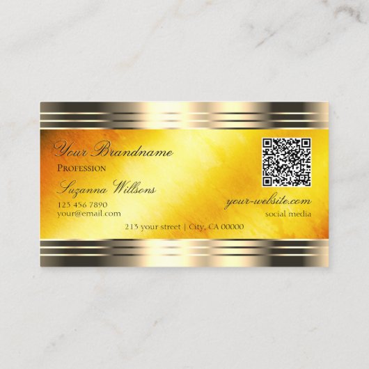 Exquise Oranje Marmer Gold Borders Logo QR-code Visitekaartje (Achterkant)