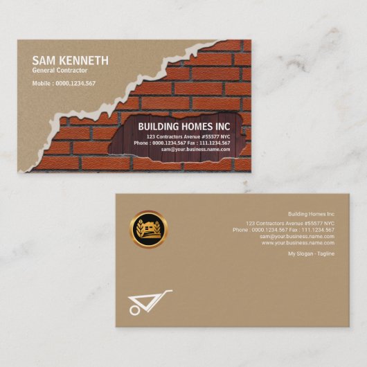 Exquise Plaster Brick Timber Works van de aannemer Visitekaartje (Voorkant / Achterkant)