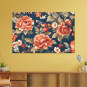 Exquise Retro Oranje Rozen, bladeren en bloemen Canvas Afdruk (Insitu (Woonkamer))