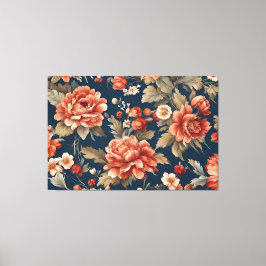 Exquise Retro Oranje Rozen, bladeren en bloemen Canvas Afdruk