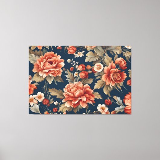 Exquise Retro Oranje Rozen, bladeren en bloemen Canvas Afdruk (Voorkant)