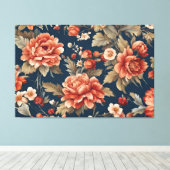 Exquise Retro Oranje Rozen, bladeren en bloemen Canvas Afdruk (Insitu (Houten vloer))