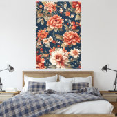 Exquise Retro Oranje Rozen, bladeren en bloemen Canvas Afdruk (Insitu (Slaapkamer))